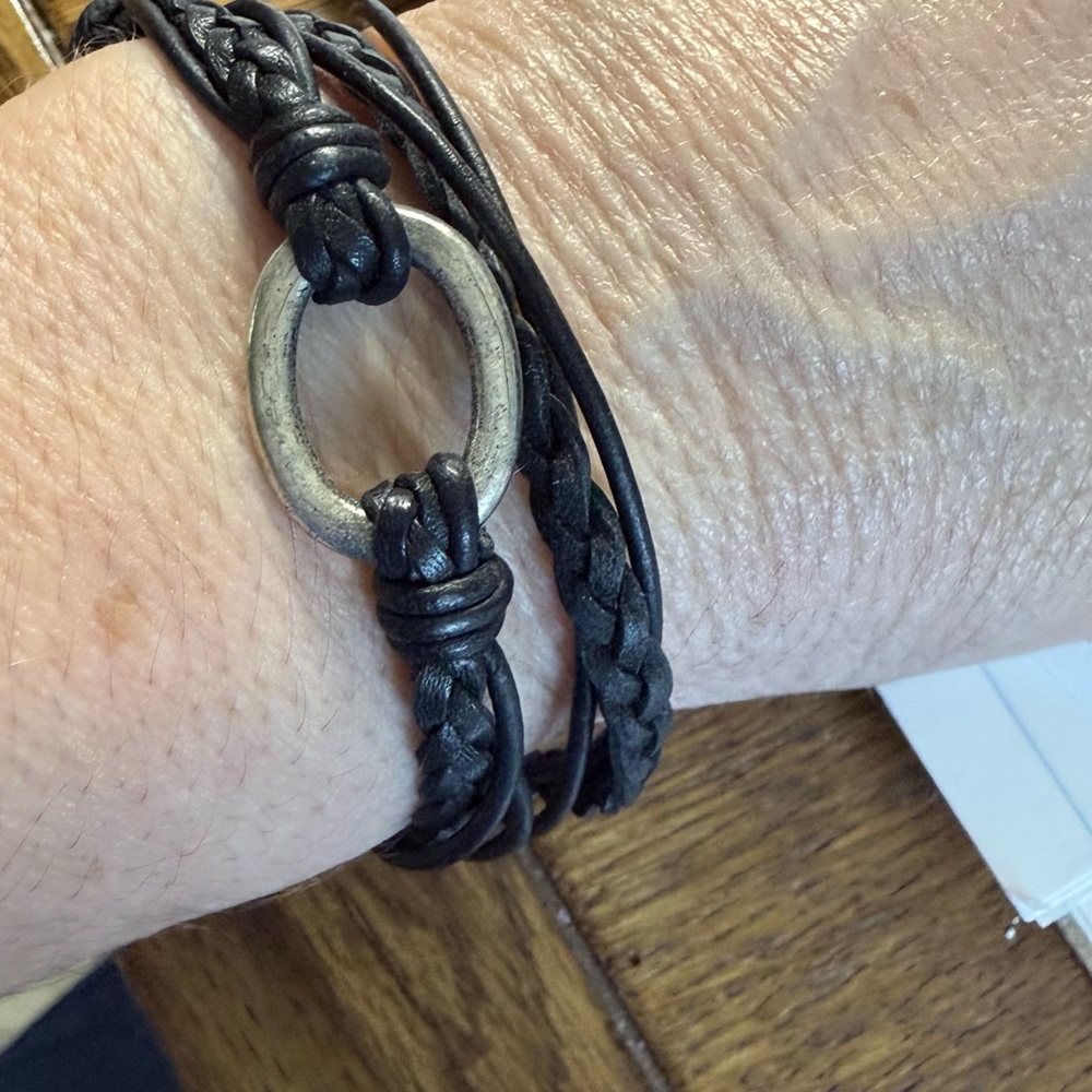 Lizzy James Black Leather Bracelet with Silver Accent